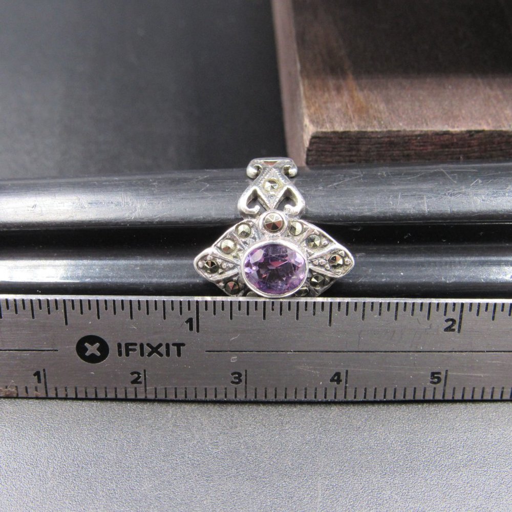 Size 5.75 Sterling Amethyst & Marcasite Ring - Picture 7 of 8